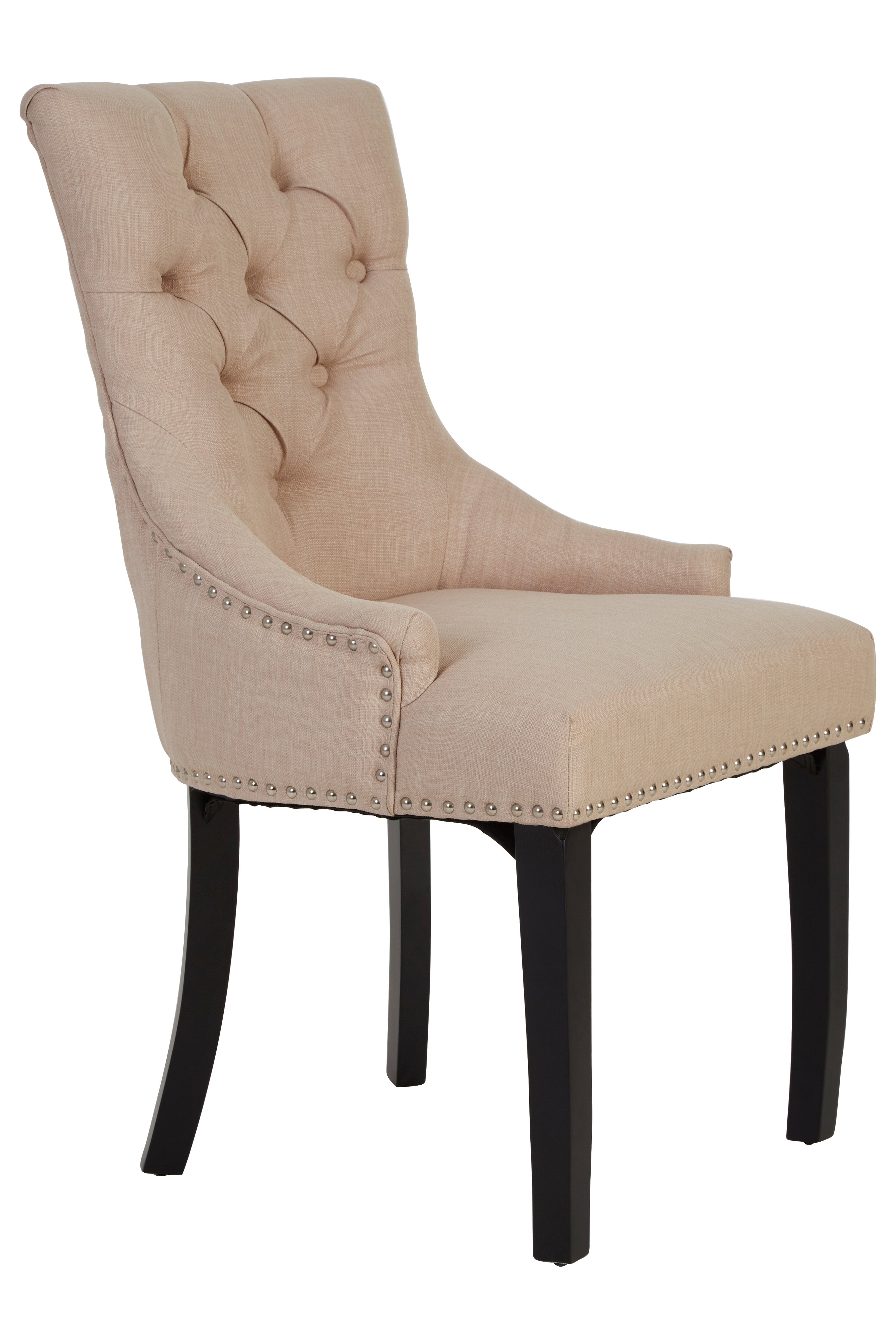 Candace Townhouse Beige Linen Dining Chair with Dark Legs